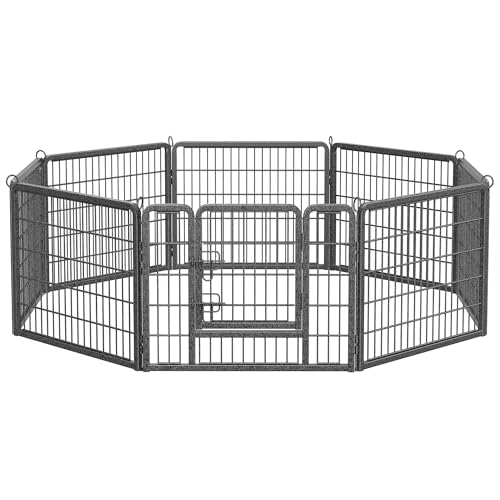 Feandrea Freilaufgehege, Laufstall DIY, mit 8 Gitterplatten je 77 x 60 cm, 2 L-förmige Riegel, transportabel, für innen und außen, Haustiere ohne Halsband, grau PPK86G