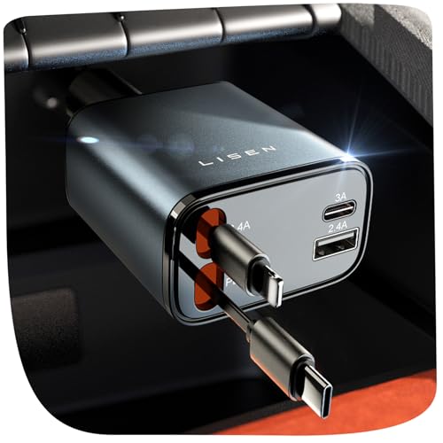 LISEN 4 in 1 Zigarettenanzünder USB C 69W Auto Ladegerät - 12V Zigarettenanzünder USB Adapter, Geschenke Weihnachten für Männer Frauen, KFZ LKW Auto Zubehör Car Accessoire für iPhone 17 Pro Max Air 16