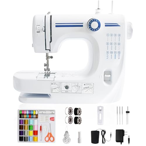 GraceGlow Nähmaschine für Anfänger and kinder, 12 Stichprogrammen Kleine Nähmaschinen mit LED-Licht, Mini Sewing Machine Tragbare Elektrische Nähmaschine mit Fußpedal & Nähset