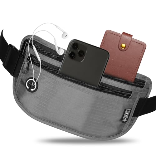 VINATO Diebstahlschutz Bauchtasche, Unauffällige Gürteltasche für Damen & Herren mit RFID-Schutz, Reisetasche diebstahlsicher für Festival, Sport, Reisen, Geldgürtel oder Reisepasstasche, Grau