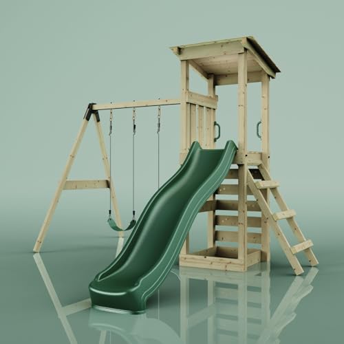 OutdoorToys Spielturm Neapel in Dunkelgrün mit Doppel-Kinderschaukel