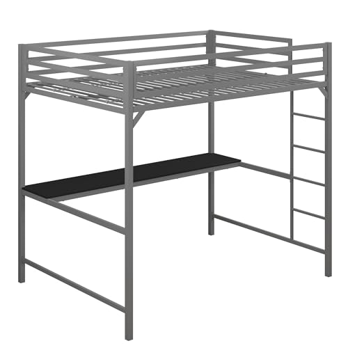 DHP Furniture Miles Metal Loft Bed w/Desk Silver Double