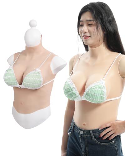 Peikey Silikon Brüste, [Halbe Körperabdeckung] Künstliche Brüste mit Geeignete BH, Realistisch Silikonbrustplatten Brustformen für Crossdresser, Natürlicher Hautton-Leichte Baumwollfüller, C Körbchen