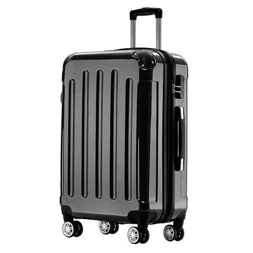 BEIBYE Hartschalen Koffer Trolley Rollkoffer Reisekoffer 4 Zwillingsrollen Polycabonat (Schwarz, 76cm -110L)