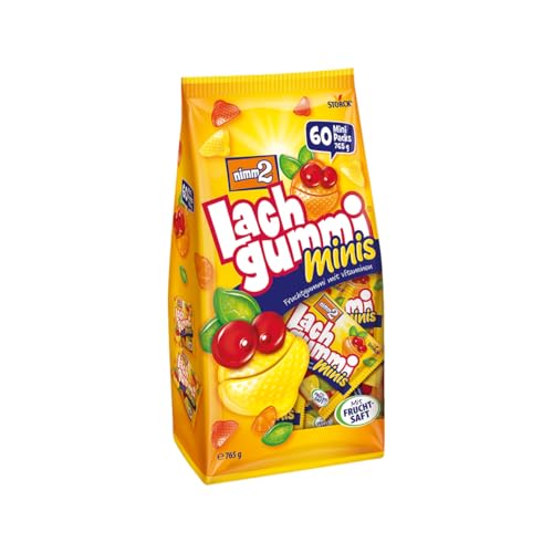 nimm2 Lachgummi Minis Beutel (Großpackung) – 1 x 765g (60 Mini Packs) – Fruchtgummi mit Fruchtsaft und Vitaminen