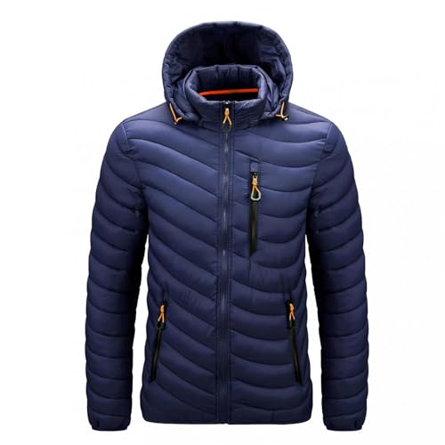 Generisch Winterjacke Herren Steppjacke mit Abnehmbar Kapuze Leichte Übergangsjacke Gefüttert mit Taschen Hooded Puffer Jacket Slim Fit