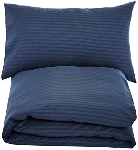 Amazon Basics 2-teiliges Mikrofaser-Bettwäsche-Set, Bettdeckenbezug 135 x 200 cm & 1 Kissenbezug 50 x 80 cm, Marineblau, gestreift