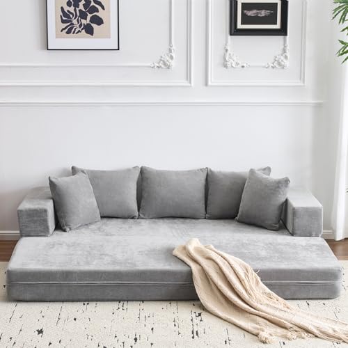 EROMMY Schlafsofa 200 x 140cm,Faltbare Gästematratze,Faltbares Bodensofa mit 5 Kissen,20cm Dick-Gute Unterstützung,Bequem,Öko-Tex-Zertifiziert
