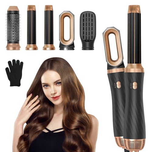 Anluomania Warmluftbürste Set, Airstyler Set 1000W, Air styler, Hair Styler mit 5 Ersatz, Haarstyler, Hairstyler, Airflow Lockenstab, Haartrockner, Föhnbürste für Glätten, Trocknen, Volumen, Locken