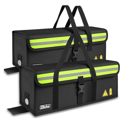 Zilchx Ebike Akkutasche, 2PCS Feuerfeste Akkutasche bis 2300 °C, 8 Schichten Brandschutzbox, Wasserdicht Explosionssicher Lipo-Sichere Tasche, zum Laden Transportieren Lagern, 51x16x16cm (2PCS, L)