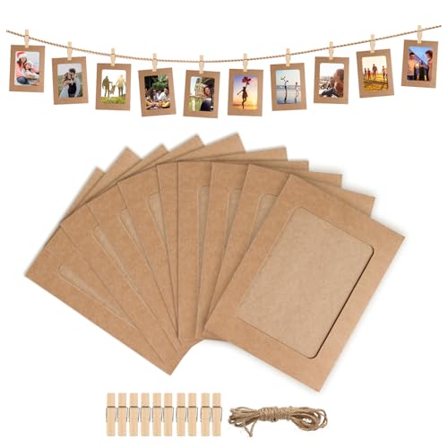 Luxoraiova 20 Stück Fotogirlande Fotoleine mit Klammern DIY Kraftpapier Bilderrahmen 11.5x15.5 cm Hängende Wanddekoration Fotorahmen aus Pappe für Geburtstag Hochzeit Party Jubiläum Deko Foto Banner