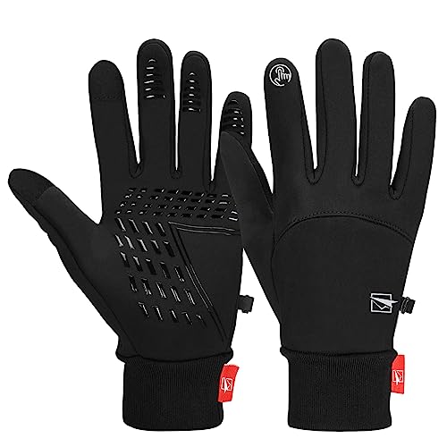Cevapro Fahrradhandschuhe Warme Winterhandschuhe Wasserdichte Touchscreenhandschuhe Winddichte Laufhandschuhe Rutschfeste, Schwarz, L