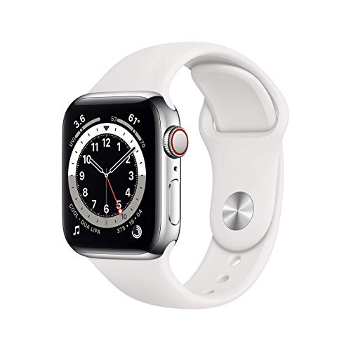 Apple Watch Series 6 (GPS + Zellular, 40MM) Edelstahlgehäuse Silber mit Weiß Sportarmband (Generalüberholt)