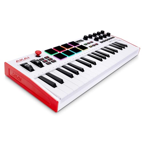 Akai Professional MPK Mini Plus - 37-Tasten USB MIDI Keyboard Controller mit 8 MPC Pads, Sequencer, MIDI/CV/Gate I/O, Musikproduktionssoftware und Native Instruments Sound Package, Farbe Weiß
