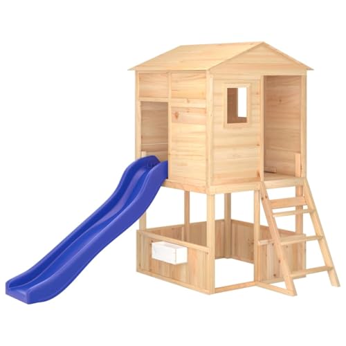 vidaXL Spielturm, Klettergerüst mit Rutsche, Kletterturm für Kinder ab 3 Jahren, Kletterhaus Spielhaus Spielplatz, Massivholz Tanne