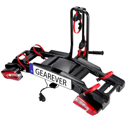 Fahrradträger für 2 Fahrräder, E-Bike geeignet Bikelander mit LED-Hybrid-Leuchten, komplett vormontiert zusammenklappbar Auto Kupplung Fahrradträger Heckträger für die Anhängerkupplung bis 60 kg