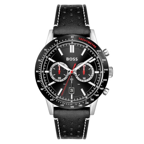 BOSS Chronograph Quarz Uhr für Herren Kollektion Allure mit Schwarzes Lederarmband - 1513920