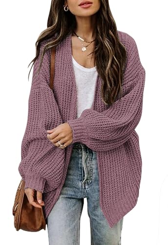Jhsnjnr Strickjacke Damen Langarm Open Front Grobe Strickmantel Laternenärmel Oversize Pullover Herbst Winter Warme Cardigan