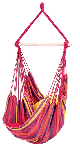 AMAZONAS Hängesessel wetterfest UV-beständig Relax Vulcano mit Querstab aus Holz 85 cm bis 120 kg buntgestreift