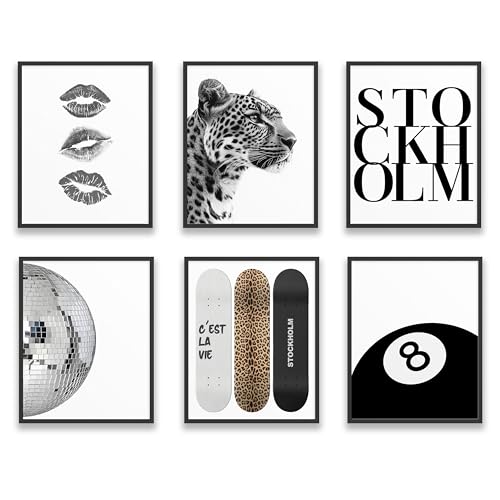 TwoDays Stockholm-Stil Raumdekoration für Frauen, schicke, trendige Wandkunst für Wohnzimmer, ästhetisch, luxuriöse Modeposter für Zuhause, Schlafzimmer, Wohnheim (20,3 x 25,4 cm, 6 Stück, ungerahmt)