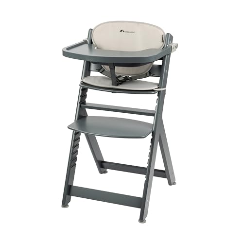 Bebeconfort Timba + Sitzkissen, Kinderhochstuhl Mitwachsend, 6 Monate - 99 Jahre, bis 110 kg, Hochstuhl Baby, Abnehmbares Tablett, Verstellbarer Sitz/Fußstütze, für Timba Baby, Grey Mist