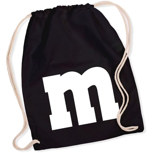 Alsino M und M Turnbeutel - M&M Karneval Kostüm Damen Herren MM Gruppenkostüm - Fasching Verkleidung Rucksack, Farbe Schwarz