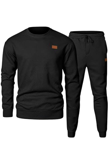 Elegancity Trainingsanzug Herren 2-Teiliger Jogginganzug Sets Casual Jogginghose Herren Lang und Rundhals Sweatshirt Set Sportanzug Tracksuit,Schwarz L
