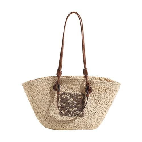 Strohtaschen Damen Shopper Stroh Tasche Große Kapazität Tasche Handgewebte Tote Bag Strand Frauen Tasche-Weiß
