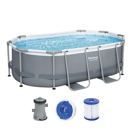 Bestway Power Steel Frame Pool-Set mit Filterpumpe 305 x 200 x 84 cm, grau, oval