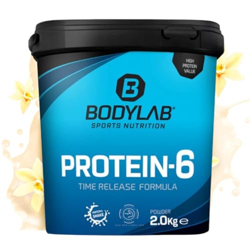 Bodylab24 Protein-6 Vanille 2kg / Mehrkomponenten Protein Vanille, Eiweißpulver aus 6 hochwertigen Eiweiß-Quellen / Protein-Shake für Muskelaufbau