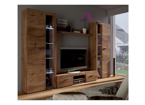 Kuechen-preisbombe TOP Wohnwand Rumba XL Anbauwand Wohnkombi Wohnzimmer Eiche Lefkas matt