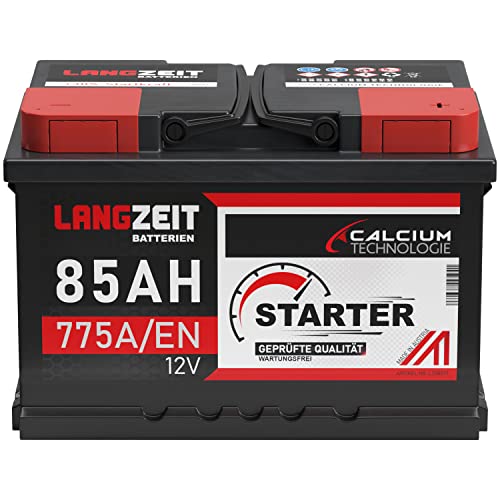 LANGZEIT lead acid, Autobatterie 85Ah 12V 775A/EN Starterbatterie Batterie ersetzt 80Ah 72Ah 74Ah 75Ah 77Ah, Kompatibel mit PKW