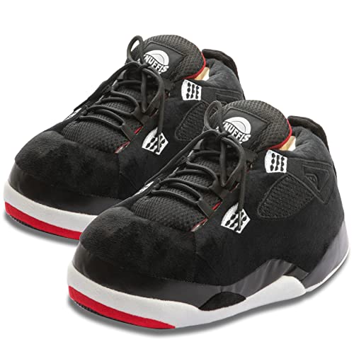 Knuffis Sneaker Hausschuhe Damen Herren lustige warme Plüsch Pantoffeln 36-45 (Schwarz)