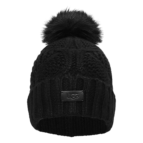 UGG Damen Cable Beanie mit Bommel, Schwarz, Einheitsgröße