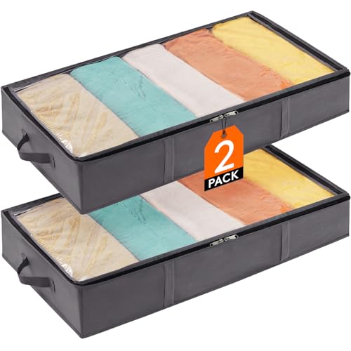 Lifewit 2 Stück Unterbett Aufbewahrungsbox, Unterbettkommode, Faltbare Kleideraufbewahrungstasche mit Deckel für Bettdecken, Kleidung, Unterbett-Kleiderschrank, Grau