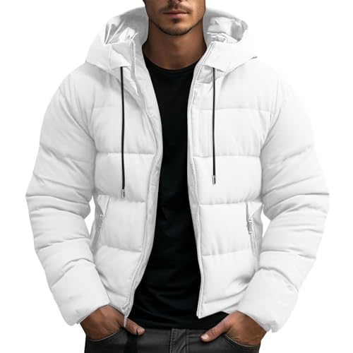 Generisch Winterjacke Herren Winter Outdoorjacke Warme Daunenjacke Leichte Steppjacke Outdoor Softshelljacke Hybrid Jacke Flauschige Pufferjacke Coat für Männer Weiß M