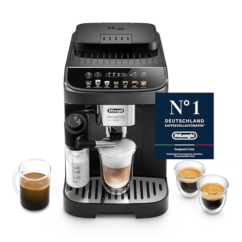 De'Longhi Magnifica Evo ECAM 292.81.B Kaffeevollautomat mit Milchsystem, 7 Direktwahltasten für Cappuccino, Espresso und weitere Kaffeespezialitäten, intuitives Bedienfeld, 2-Tassen-Funktion, Schwarz