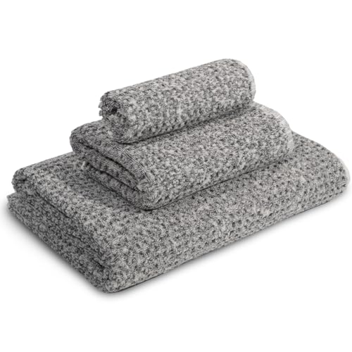 Soie Satinée Handtuch‑Set, 3‑teilig, Gaufre Tissage, Boutiq Home Collection, Gris Argenté