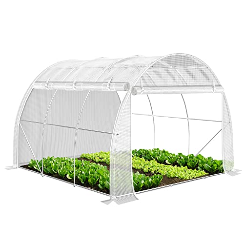 VOUNOT® Gewächshaus Foliengewächshaus, Seitenwände Aufrollbar Winterfest, Tomatenhaus Folientunnel, 3x3x2m 9m², Weiß