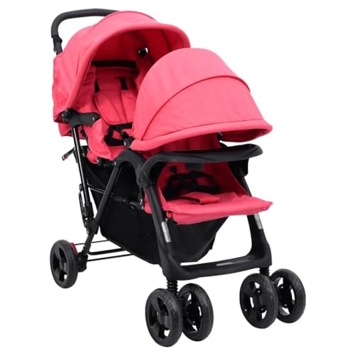 vidaXL Tandem-Zwillingskinderwagen Rot Stahl