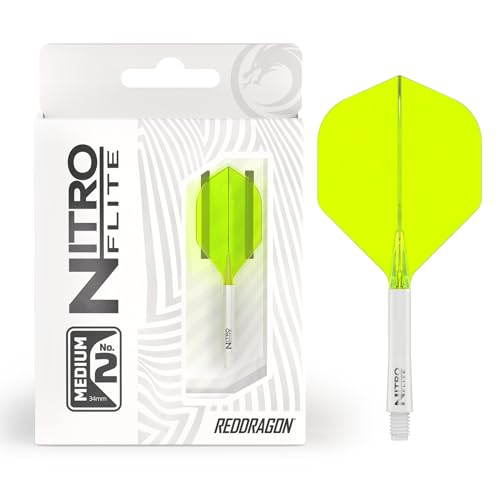 RED DRAGON Darts – Nitro Flite Integriert Flüge & Schäfte System – No.2 Form und Design – Weiß und Gelb Farbe, Medium Länge