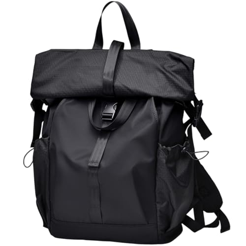 BONFORTURE Rolltop Rucksack Herren Damen Wasserdicht, Großer Laptop Schulrucksack für 15,6 Zoll, Anti Diebstahl Reiserucksack Elegant für Reisen Radfahren Uni Schule Arbeit Freizeit Schwarz