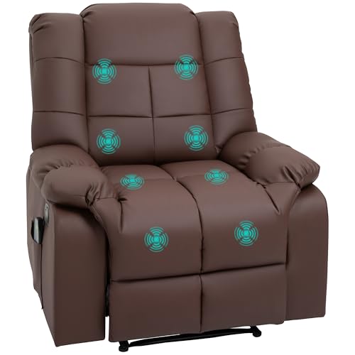 HOMCOM Relaxsessel Massagesessel Fernsehsessel mit Liegefunktion Vibration Fußteil Seitentasche, TV Sessel Liegesessel Ruhesessel für Wohnzimmer, Braun