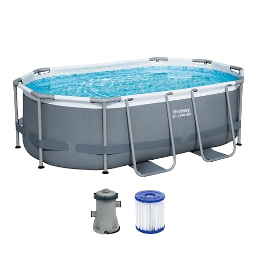 Bestway Power Steel Frame Pool Set mit Filterpumpe 305 x 200 x 84 cm, grau, oval