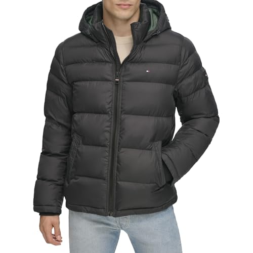 Tommy Hilfiger Herren Hooded Puffer Jacket Daunenalternative Oberbekleidung, Tiefschwarz, M