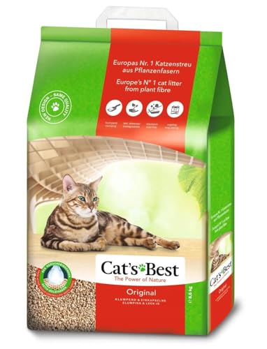 Cat’s Best Original Katzenstreu, 100% pflanzliches Katzenklumpstreu mit maximaler Saugfähigkeit – bekämpft Gerüche natürlich und aktiv, 8,6 kg/20 l (Verpackung kann variieren)