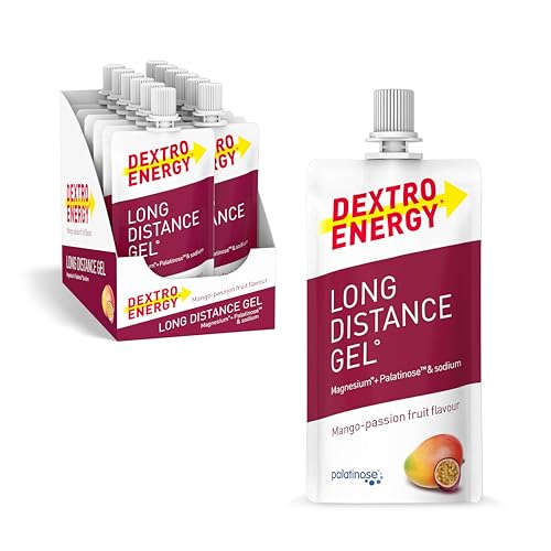 Dextro Energy Long Distance Gel Mango Passionfruit + Magnesium und Natrium - 12x50ml (12er Pack) - High Carb Energy Gel mit Palatinose und Elektrolyte