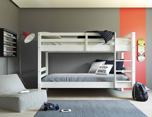 Inter Link – Etagenbett – Hochbett – Jugendbett - Rausfallschutz – Stockbett – Kinderbett – Mit 2 Lattenroste – Kiefer massivholz – Rick - Weiß lackiert – 90x190 cm
