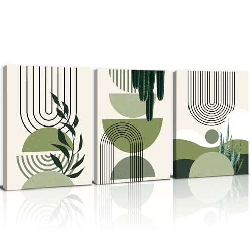 ANHUIB Poster 3er Set Boho Bilder Grün Boho Botanische Pflanzen Leinwand Bilder Bilder Set mit Rahmen Aesthetic Grüne Pflanze Wanddeko Moderne Wandbilder für Schlafzimmer Wohnzimmer Dekoration 30x40cm