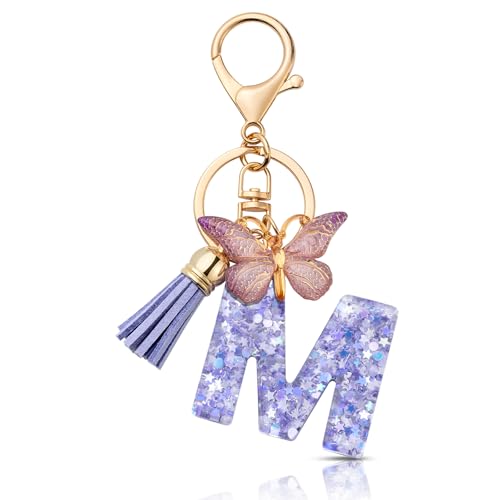 MORSUNBELA Schlüsselanhänger Anfangsbuchstabe Autoschlüssel Anhänger mit Buchstabe Autoschlüsselanhänger Schmetterling für mädchen damen